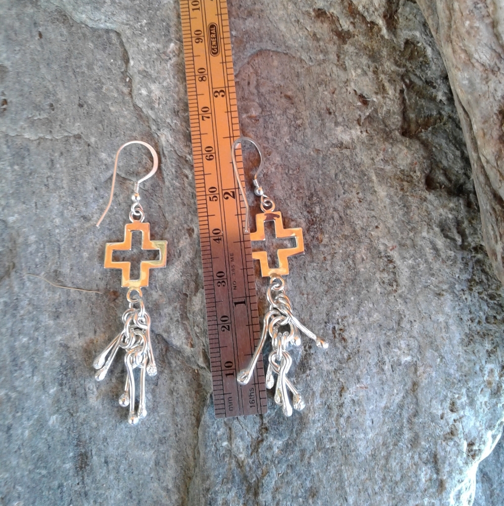 Sterling Silver Cross EARRINGS with dangles - Picture 5 of 6